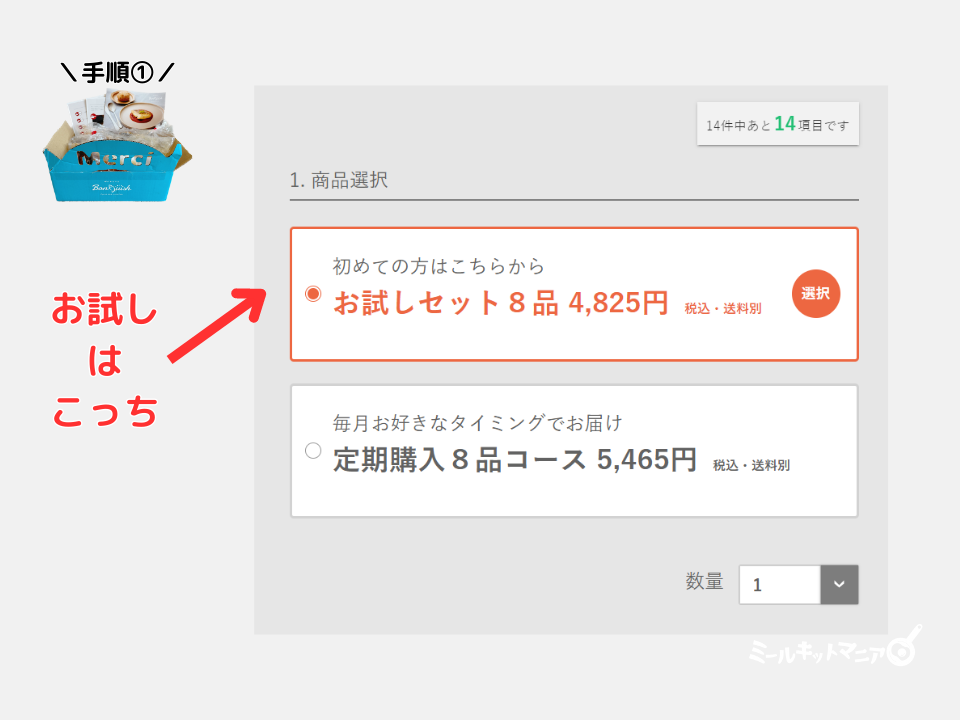 ボンキッシュ：お試しセット注文方法①