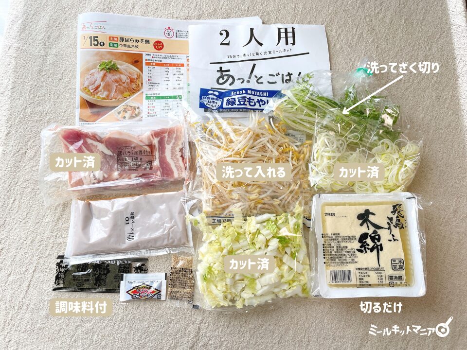 あっとごはん：みそ鍋の食材一覧